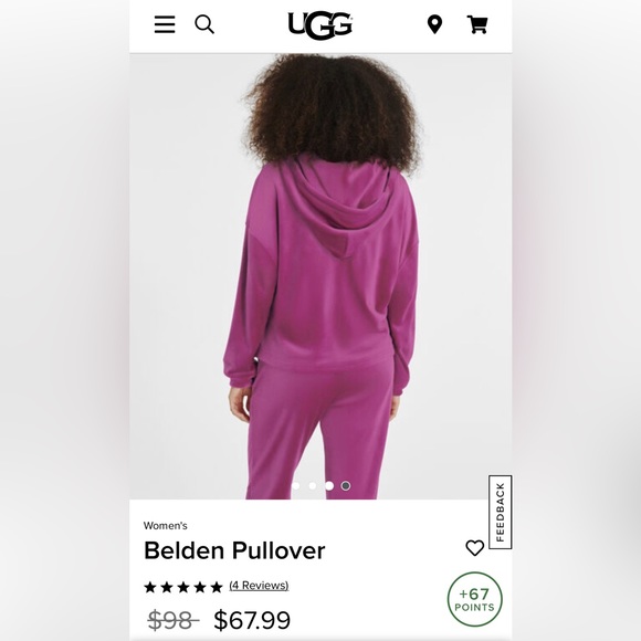 HOT PINK UGG BELDEN VELOUR PULLOVER HOODIE SWEATER - Picture 3 of 4